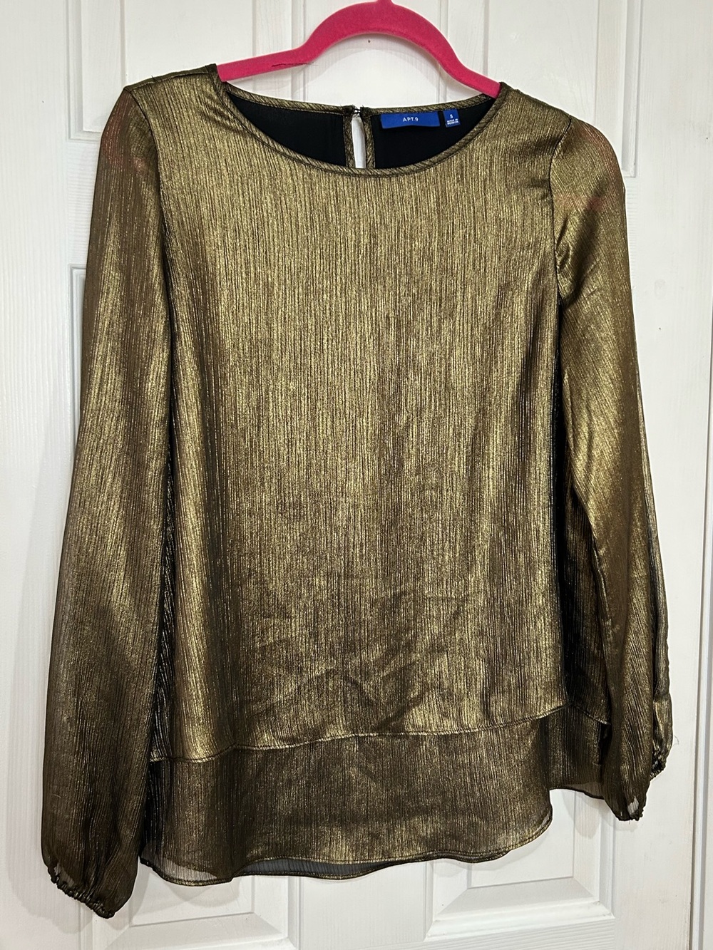 Apt. 9 Metallic Gold Bronze Long-Sleeve Blouse Size Small